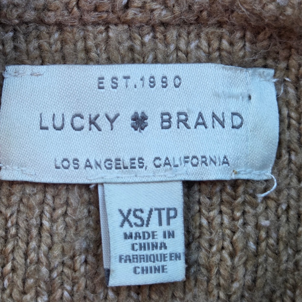 Lucky Brand Sweater Womens XS Brown Chevron Pointelle Knit Puff Sleeve Pullover - Picture 2 of 5